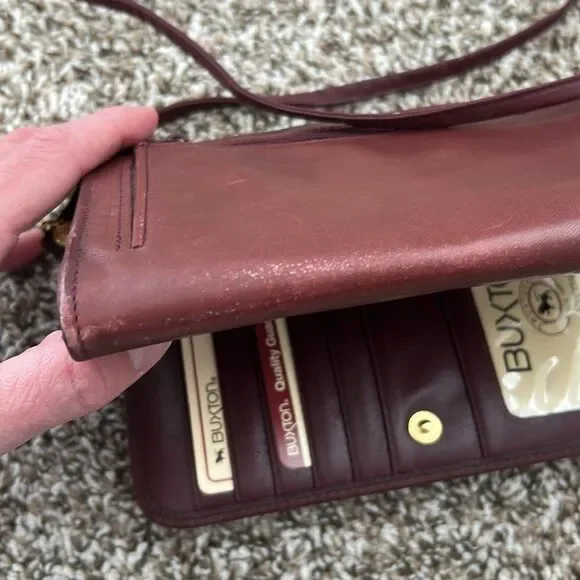 Vintage Buxton Cowhide Crossbody Wallet Purse - Picture 10 of 13